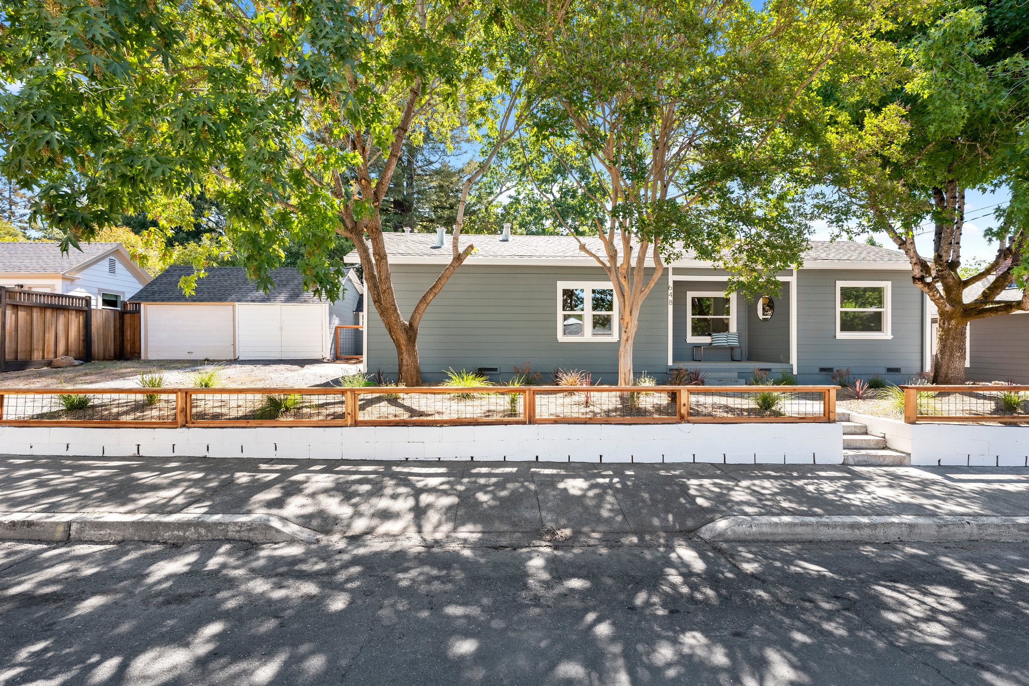 Grey single-level home for sale in Healdsburg California. 648 Prince Avenue.